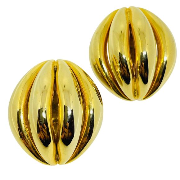 Vintage Gold Tone Costume Chunky & Unique Design Clip  Vintage gold tone chunky designer clip earrings